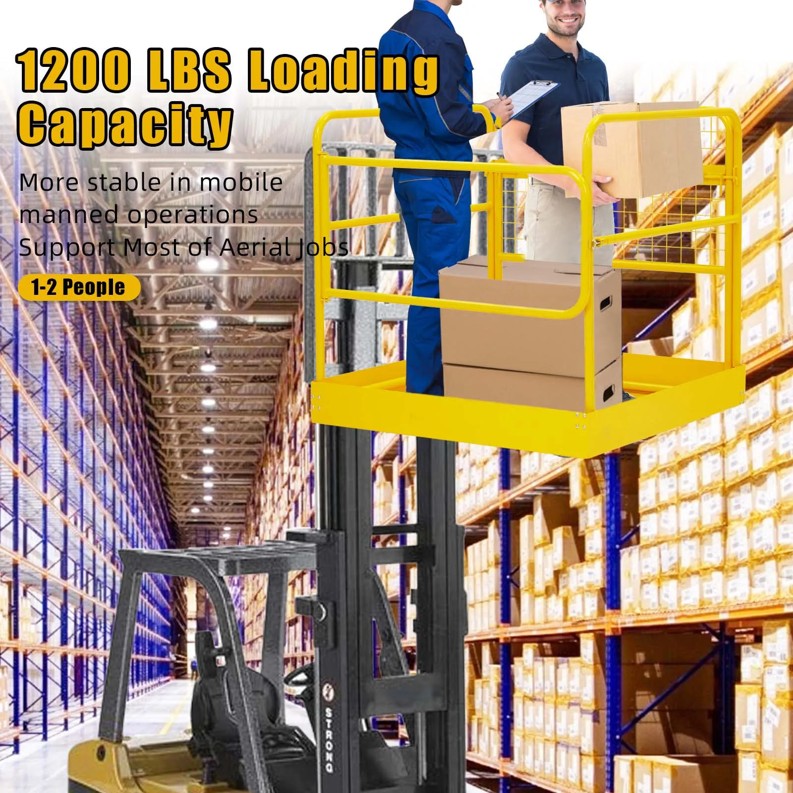 36 inch Forklift Safety Cage, Heavy Duty Collapsible Forklift Work Platform,1200LBS Capacity For Most Aerial Jobs