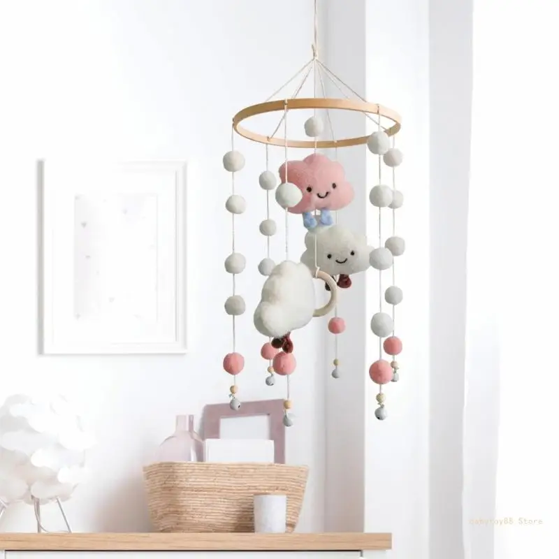 Y4UD Crib Ornament Toy Hanging Rattle Felt Balls Mobile Toy Baby Stroller Decoration