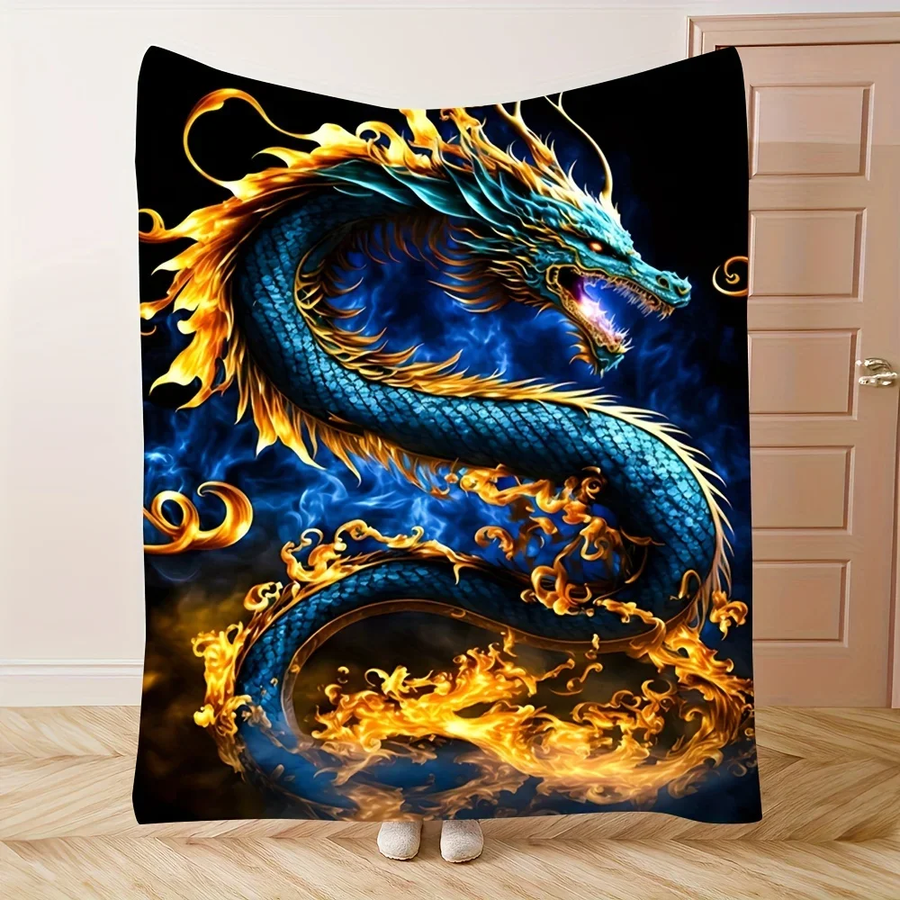 

Одеяло Majestic Blue Dragon с пламенем, мягкий, уютный, стильный домашний декор для максимального комфорта и идеального подарка