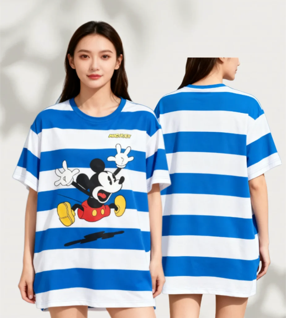 26 تي شيرت ديزني ميكي الصيفي الرياضي بأكمام قصيرة للجنسين عصري وعصري بألوان متباينة ونمط ريترو #2