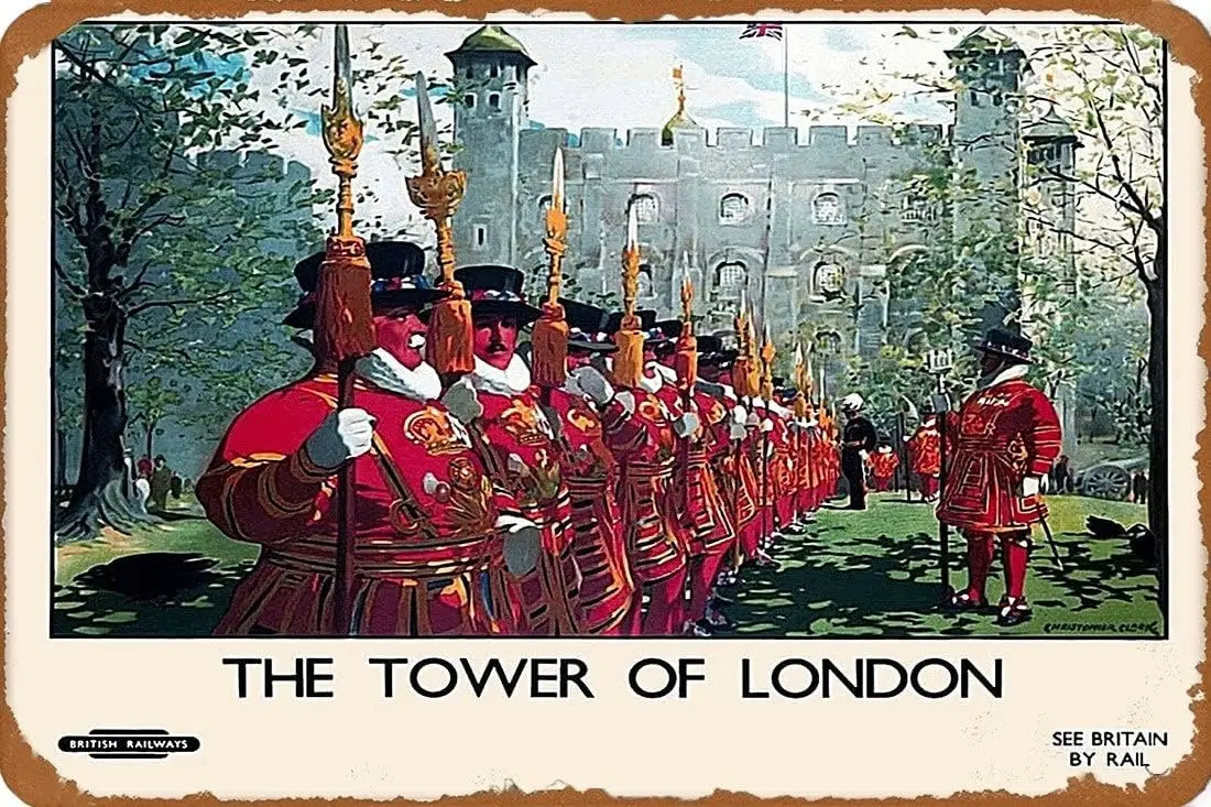 TYmall Retro Tin Wall Plaque The Tower of London England Great Britain Vintage Travel Advertisement Print Vintge Metal Post sign