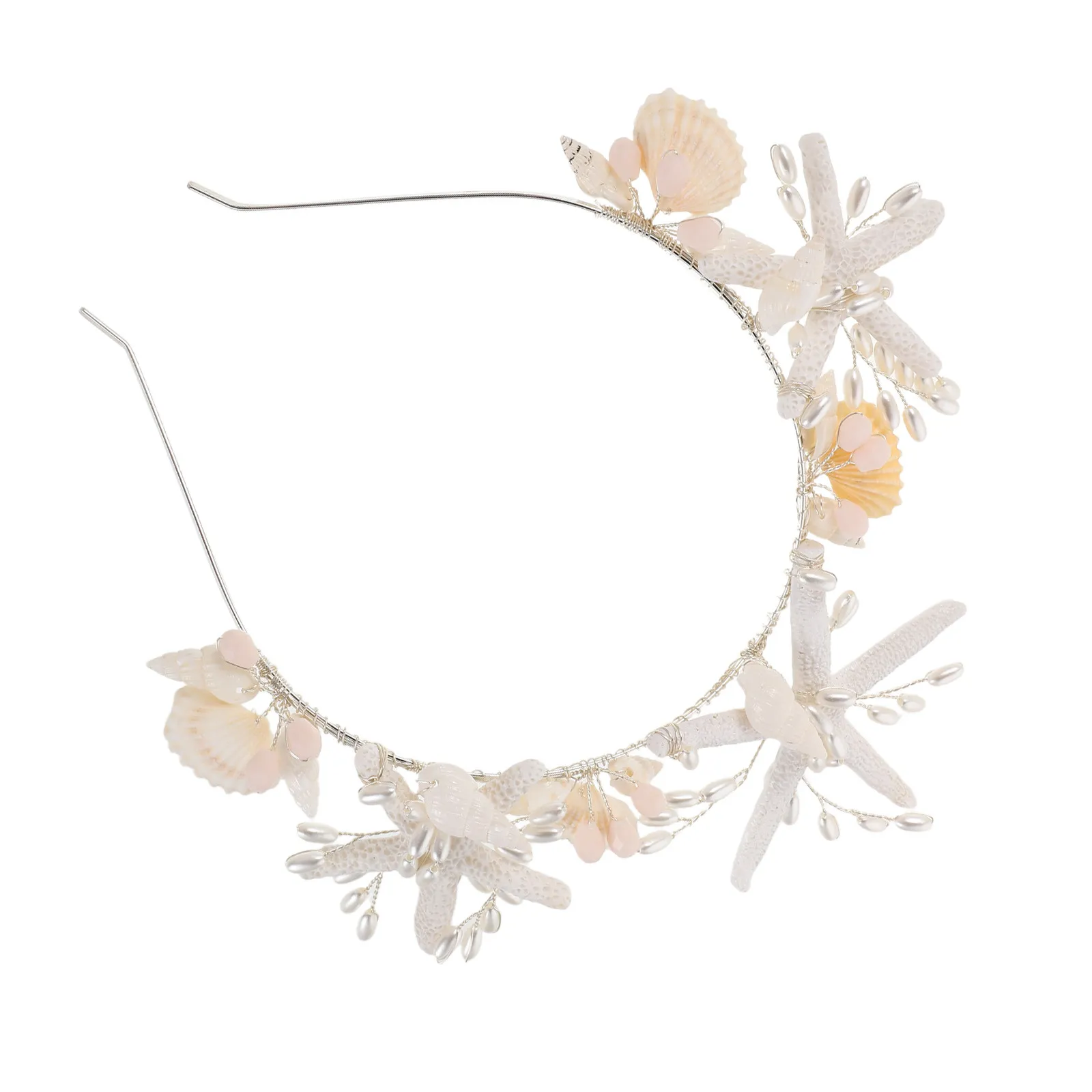 Silver Pearl Seashell Headband Mermaid Crown Bridal Wedding Hair Accessories for Women Beach Headpiece Elegant