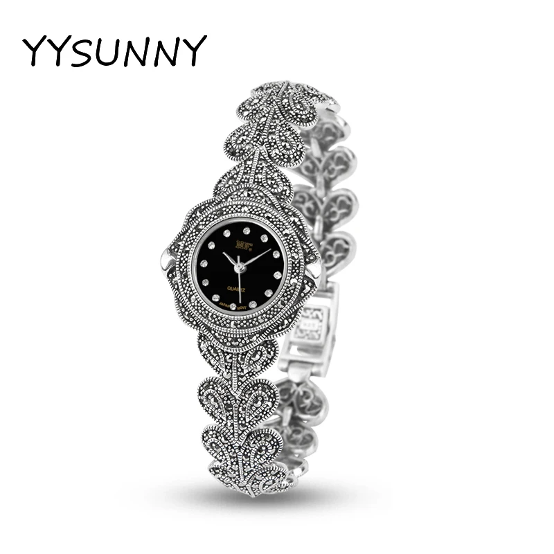 

YYSUNNY Elegant Ladies S925 Sterling Silver Wristwatch Fashion Watches for Women Vintage Heart Shape Strap Valentine's Day Gift