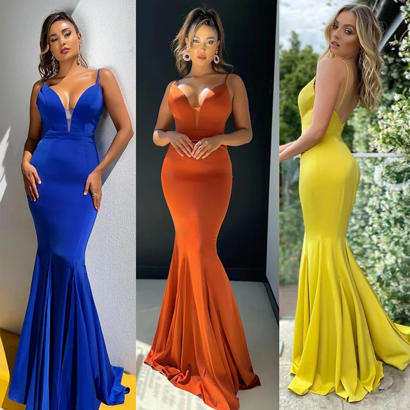 Fashion Women Mermaids Evening Dress Sweetheart Spaghetti Strap Dresses Sleeveless Bridesmaid Vestidos De Ocasión Formales