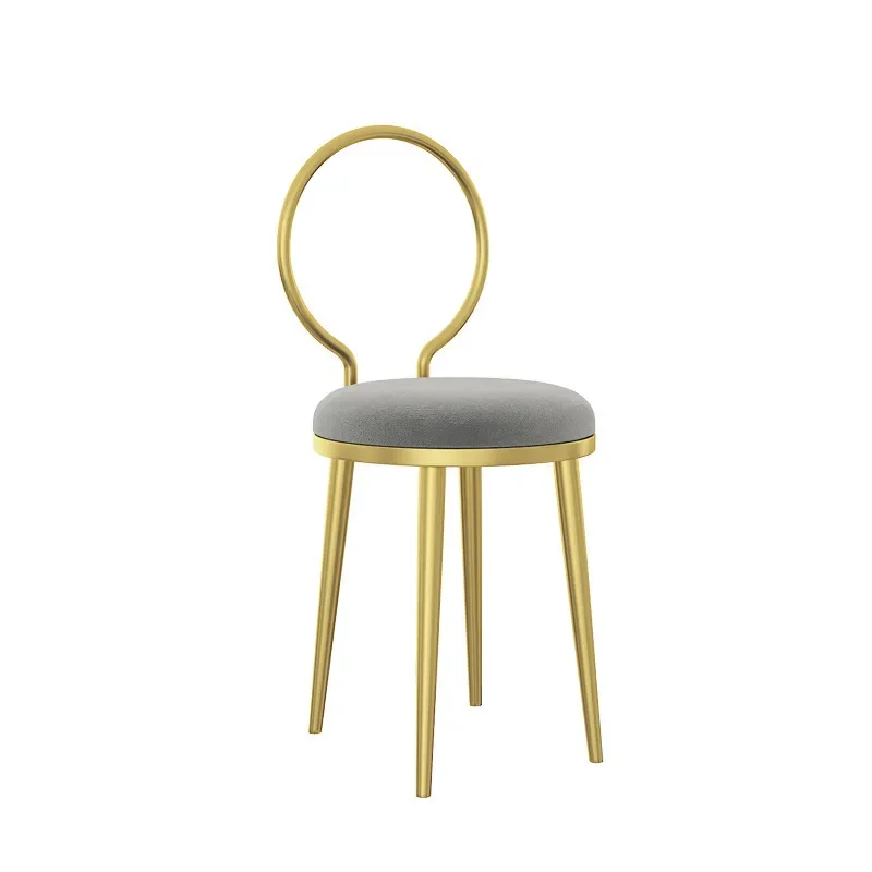 Round Metal Stool with Backrest Fabric Upholstered Vanity Chair for Dining Room Bedroom Makeup Area Modern Home Furniture