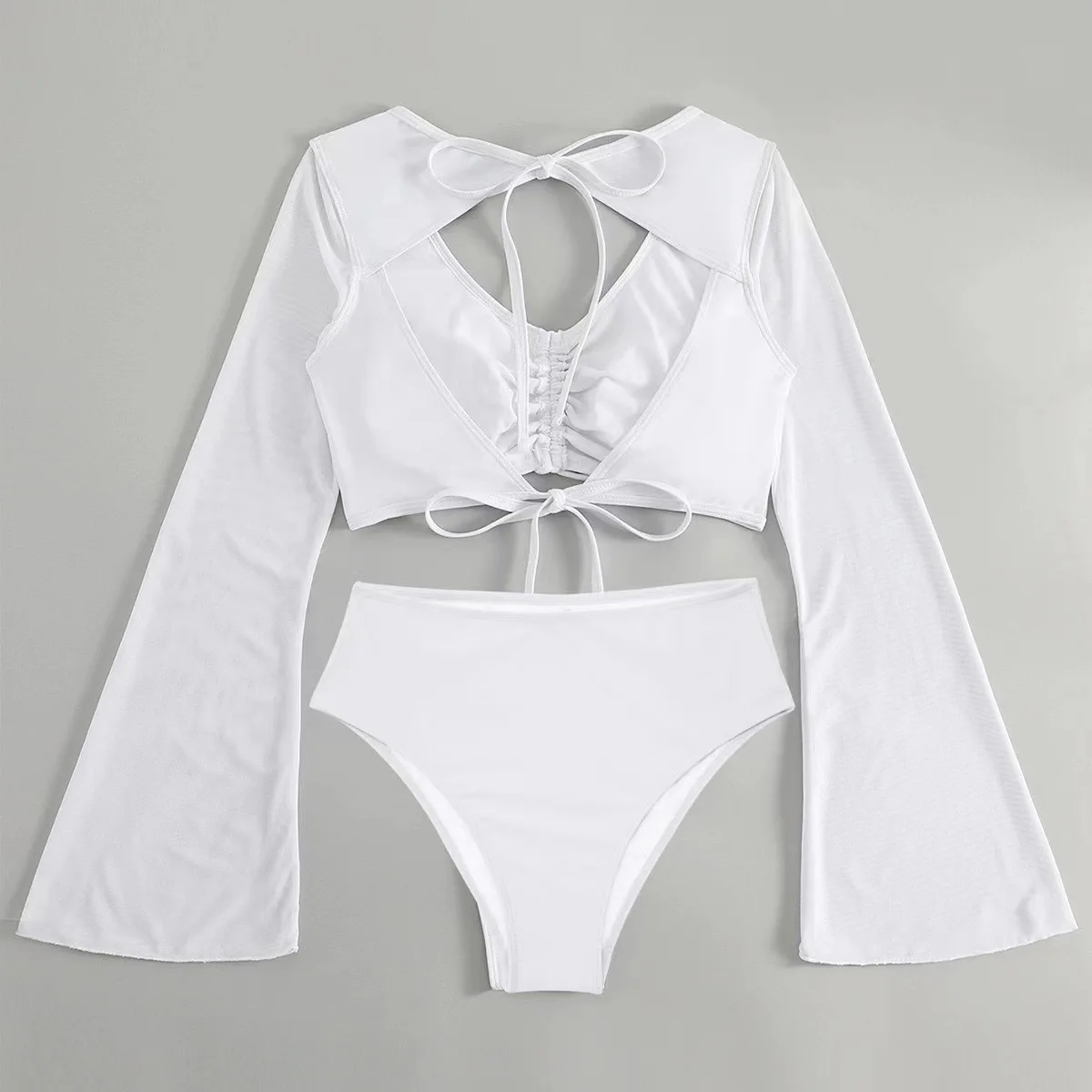 2025 جديد ارتفاع الخصر المحافظ لصق مجموعة البكيني لون نقي منفصل ملابس السباحة الإناث الرباط ملابس السباحة Tankini