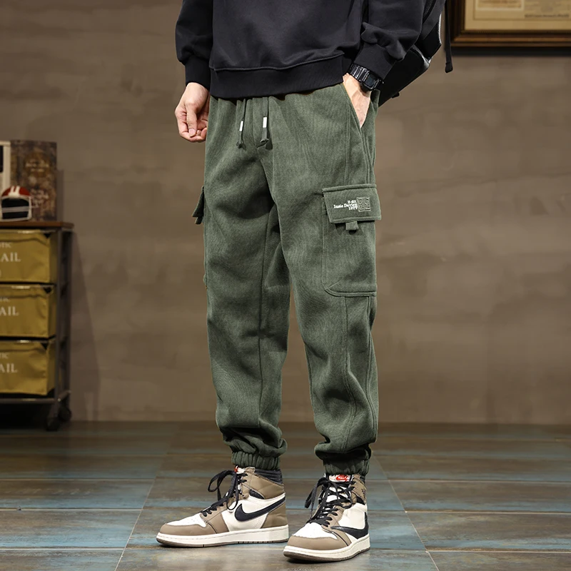 Winter Thick Fleece Men's Jogging Pants Warm Comfort Sweatpants Loose Casual Fashion Korean Multi-Pocket Thermal Cargo Trousers