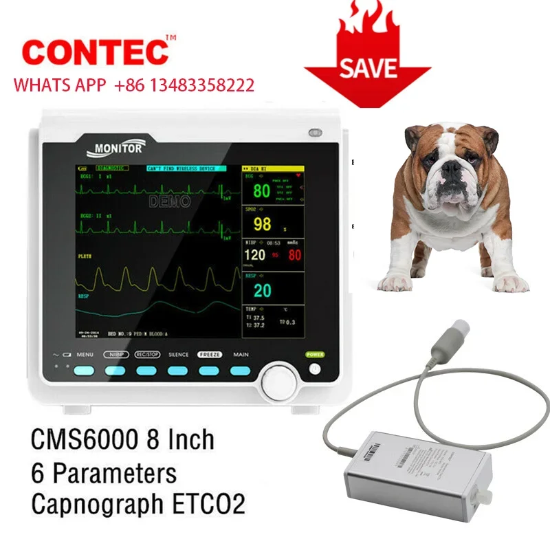 Contec cms6000c Erwachsenes Kind Neugeborener Tierarzt tragbar 6 Parameter Patienten monitor Vital funktionen Monitor EKG Nibp resp spo2 pr temp