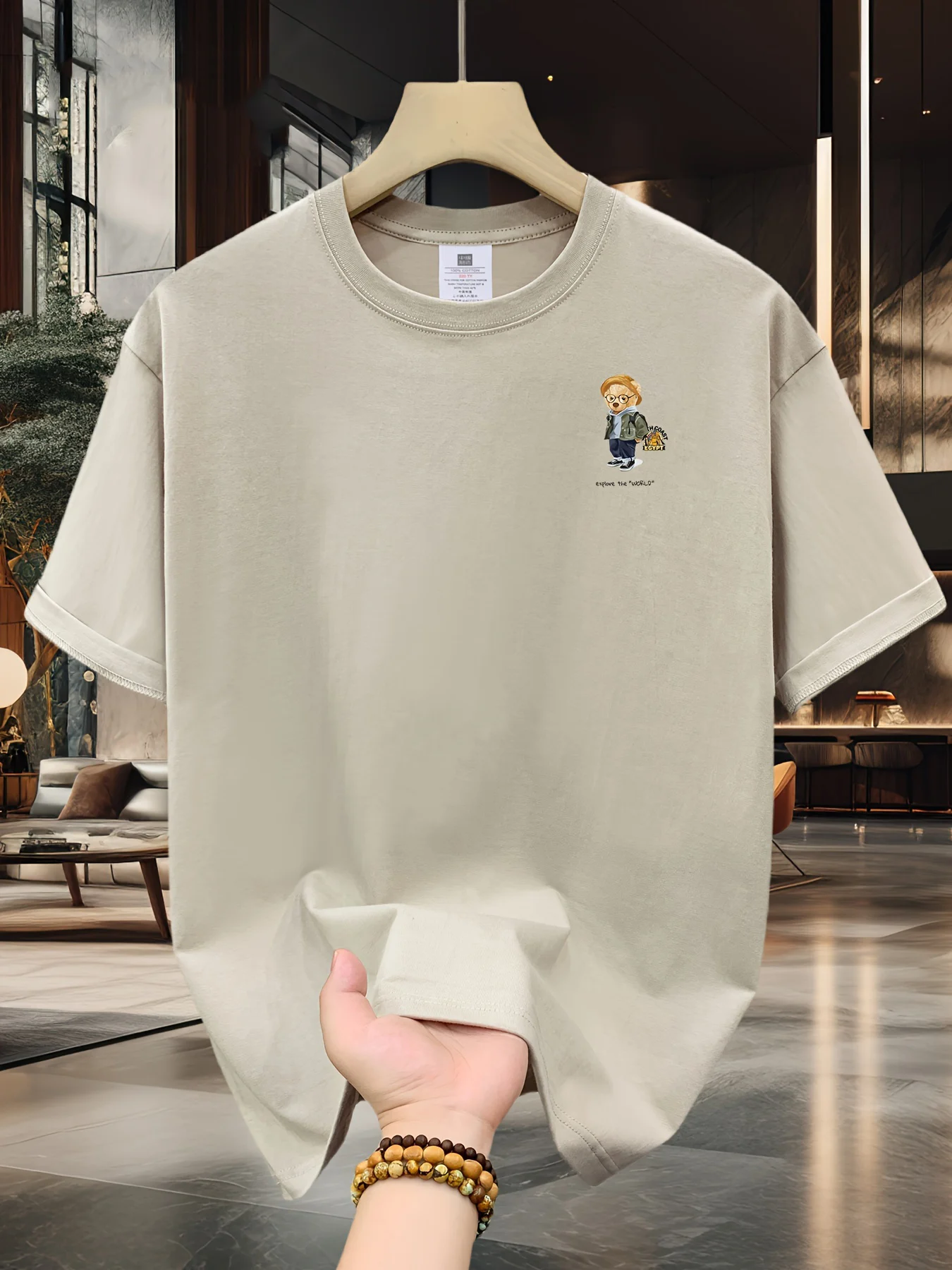 Men's 100% pure cotton summer loose size cartoon pattern printed casual and comfortable round neck short sleeved T-shirt top image 3