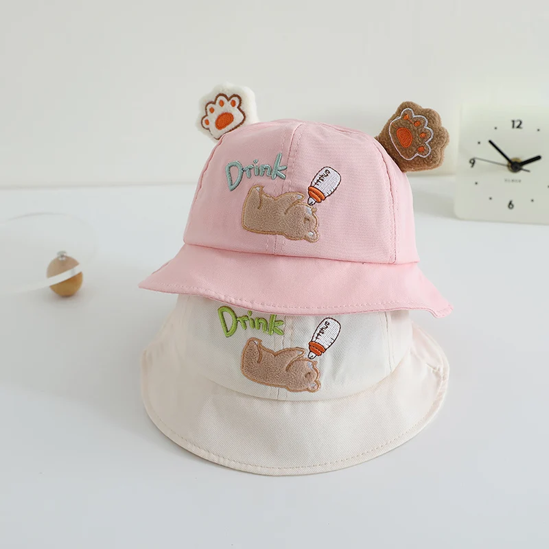 

Cute Bear Children Basin Cap Sun Protection Baby Fisherman Hat Cotton 8-18Month Outdoor Sunshade Visors Cartoon Kids Bucket Caps
