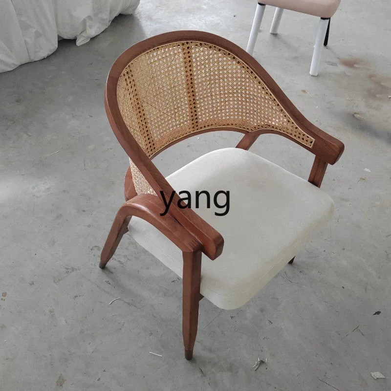 

LXL Dining Chair Solid Wood Nordic Retro Rattan Home Soft Bag Armrest Leisure Single