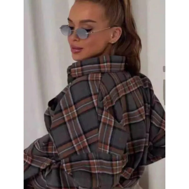 

Свободный длинный женский топ в клетку в стиле ретро, осенний удобный женский повседневный топ с классическим узором в клетку