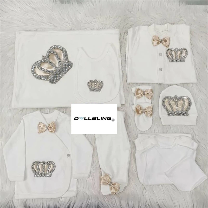 All white 10pcs Newborn Baby Boy Outfits Set Kids Clothing Real Cotton Infant Care Products Body Suit Shirt Pants