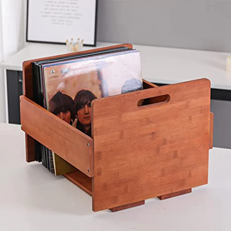 Vinyl Record Storage Record Crate - Storage Crate Box For LP Album Records - Bamboo Vinyl Record Organizer Holder