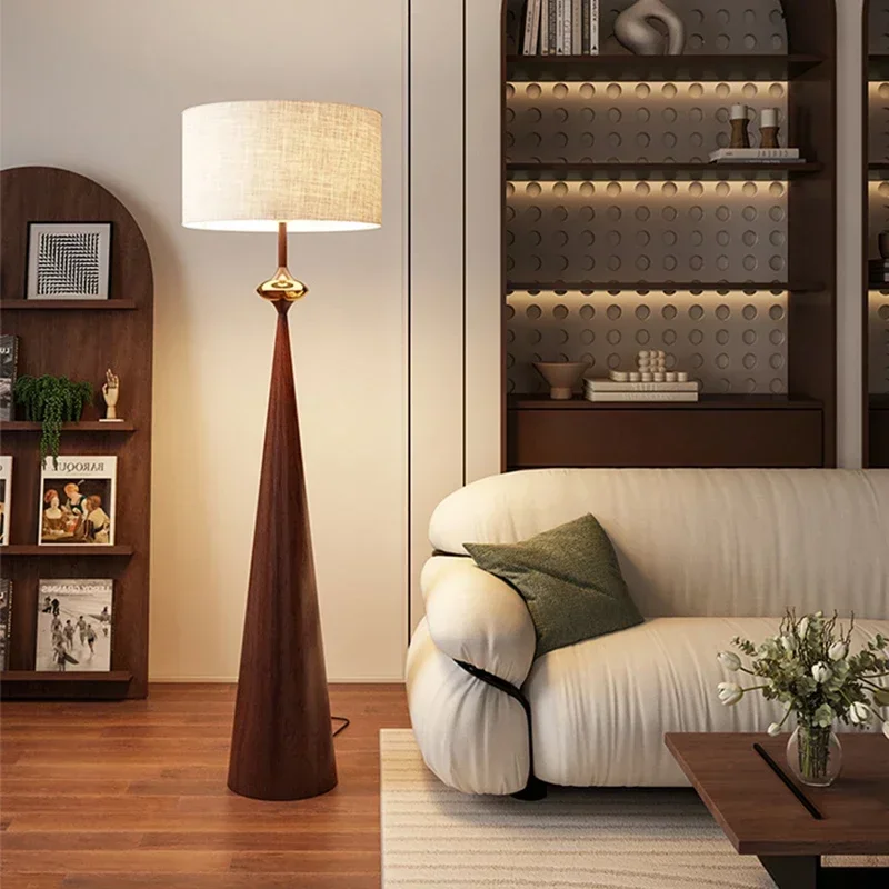 

Mid Century Retro Conical Wrought Iron Floor Lamps Fabric Lampshade Bedroom Living Room Restaurant Study Mushroom Standing Light