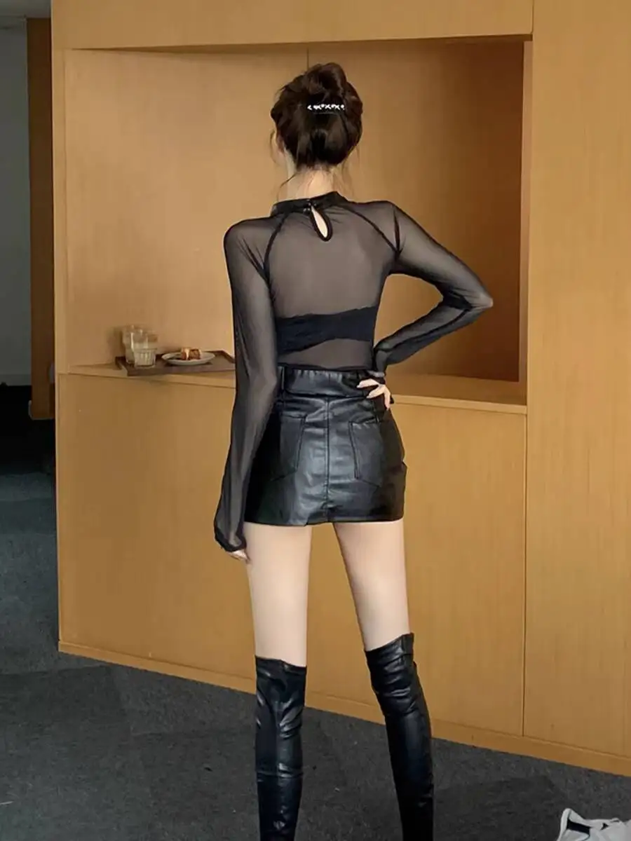 2026 New Women's Kpop Jazz Dance Performance Outfit Sexy Mesh See through Crop Top Gothic Punk Stage Costume