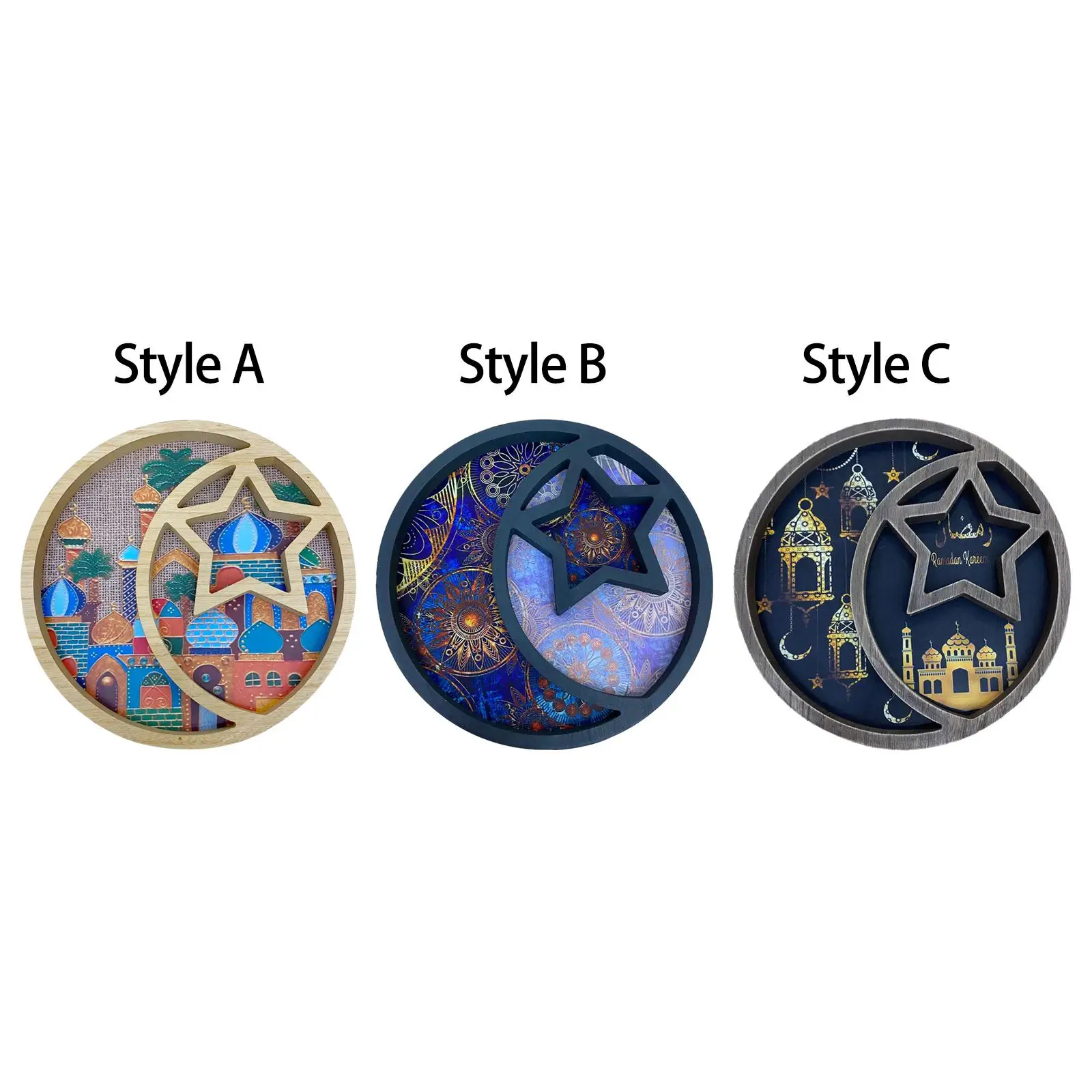 Wooden Round Ramadan Pallet Ramadan Wooden Tray for Cake Fruits Cookies