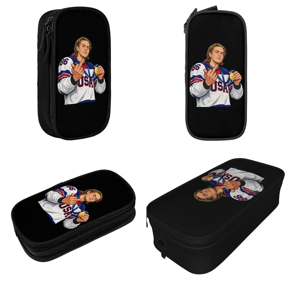 Jack Hughes Golden Goal Middle Finger Pencil Case Classic Pen Bags Girl Boy Large Storage Office Cosmetic Pencilcases