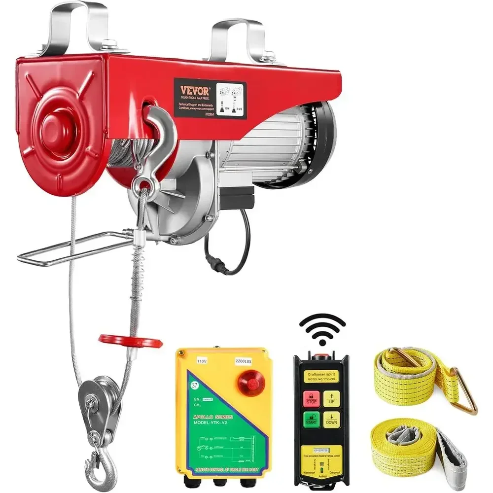 VEVOR 2200lbs Electric Hoist with Wireless Remote Control,110v Electric Hoist with Remote Control, 40ft/20ft Lifting Height & Mo
