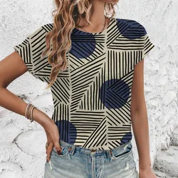 2024 Women's Short Sleeve Crew T-Shirt Summer Casual Women's Comfort Top T-Shirt Fashion Geometric Pattern Print Women's T-Shirt