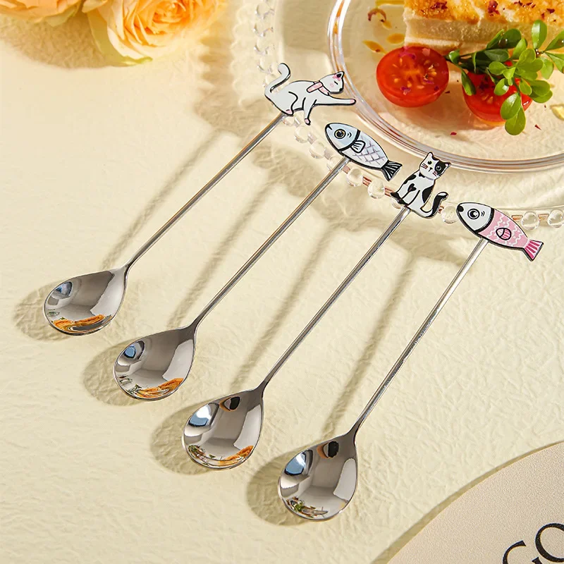 

Tableware Polished Cat Fish Stainless Steel Spoon Colorful Japanese Korean Style Teaspoon Stirring Spoon Dessert Spoon Students