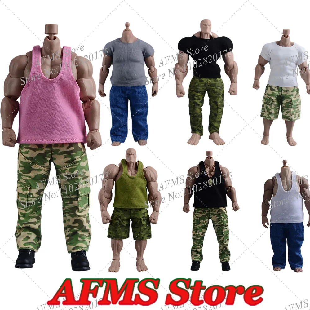 

Big Guy 1/12 Мужчины Солдат Супер Сильные Куклы Футболка С Коротким Рукавом Майка Жилет Джинсы Брюки Для 6-дюймовой Фигурки Модель Тела