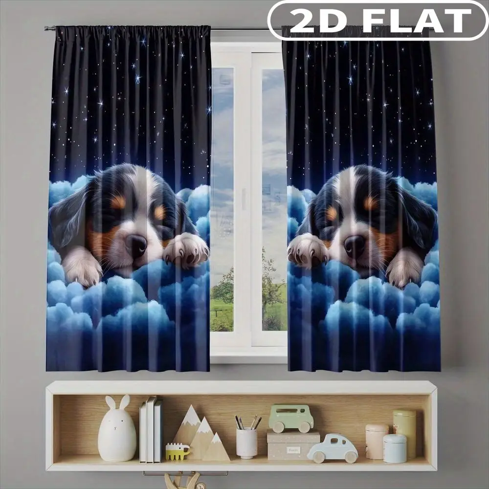 

2D FLAT 2pcs Curtains Dog On Clouds Starry Sky Perfect for Balcony, Bedroom, Living Room, Suitable for 4 Seasons