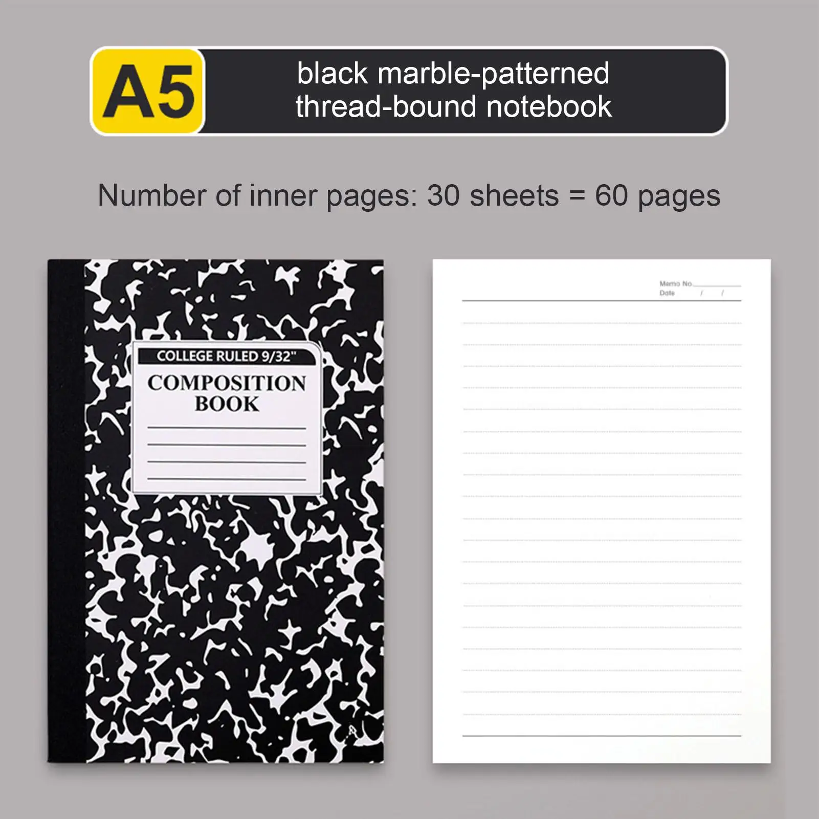 Notebook College Ruled A5 60 Pages Smooth Writing Planner Marble Pattern Note Book Journals For Women Men Teacher Home School