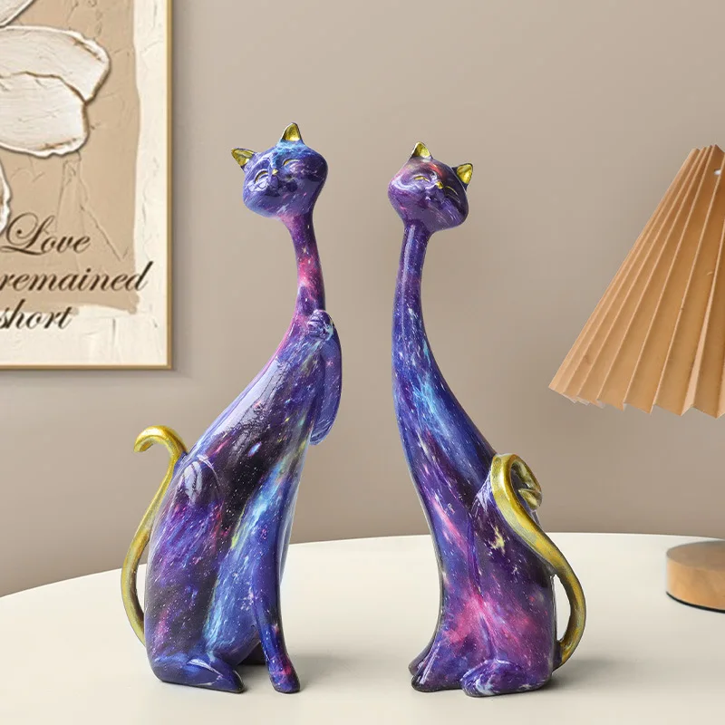 

Couple Cat Ornament European Simple Home Oil Painting Animal Ornament Hotel Living Room Valentine's Day Gift Resin Crafts