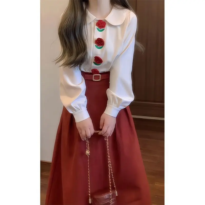 Women's Clothing Solid Vintage Skirt Spring Summer Chic Sashes Loose A-LINE Long Skirt
