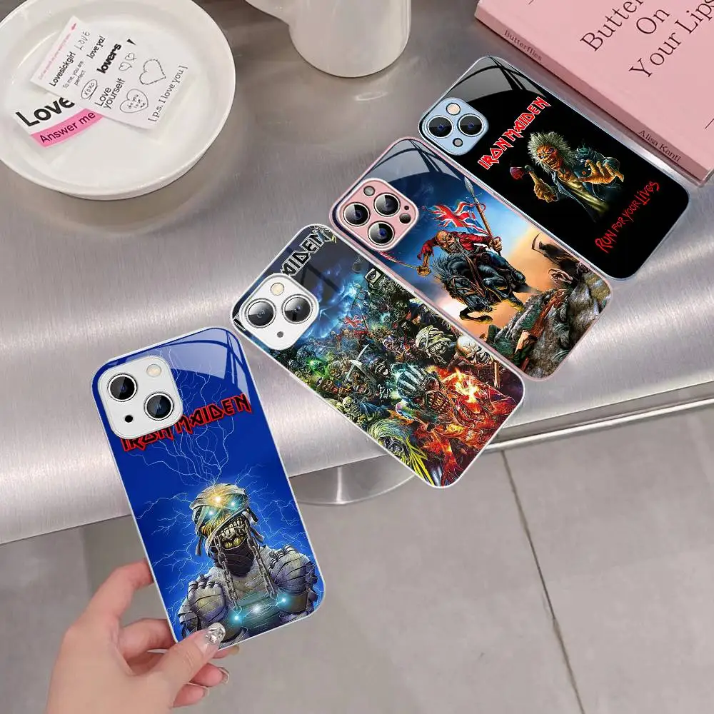 

I-Iron M-Rock M-Maiden Phone Case Tempered Glass For Iphone 14 13 12 11 Pro Mini XS MAX 14Plus X XS XR Cover