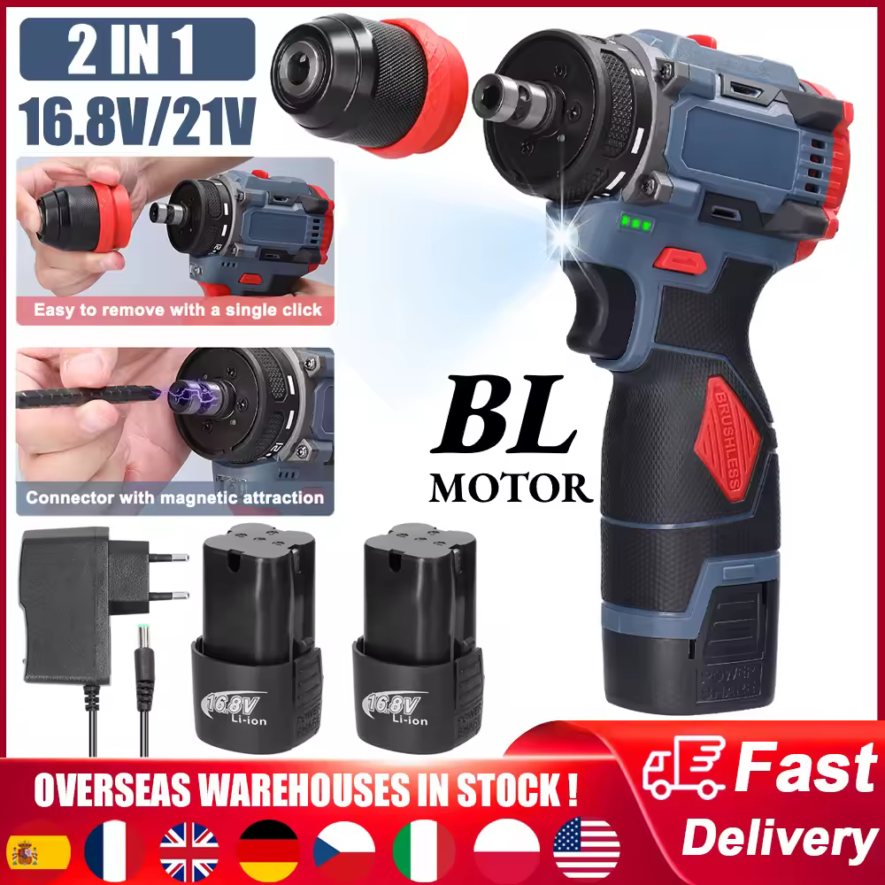 16.8V/21V Cordless 2in1 Electric Screwdriver Drill Brushless Motor 45/55Nm Rechargeable Multifunction Screw Driver Impact Drill