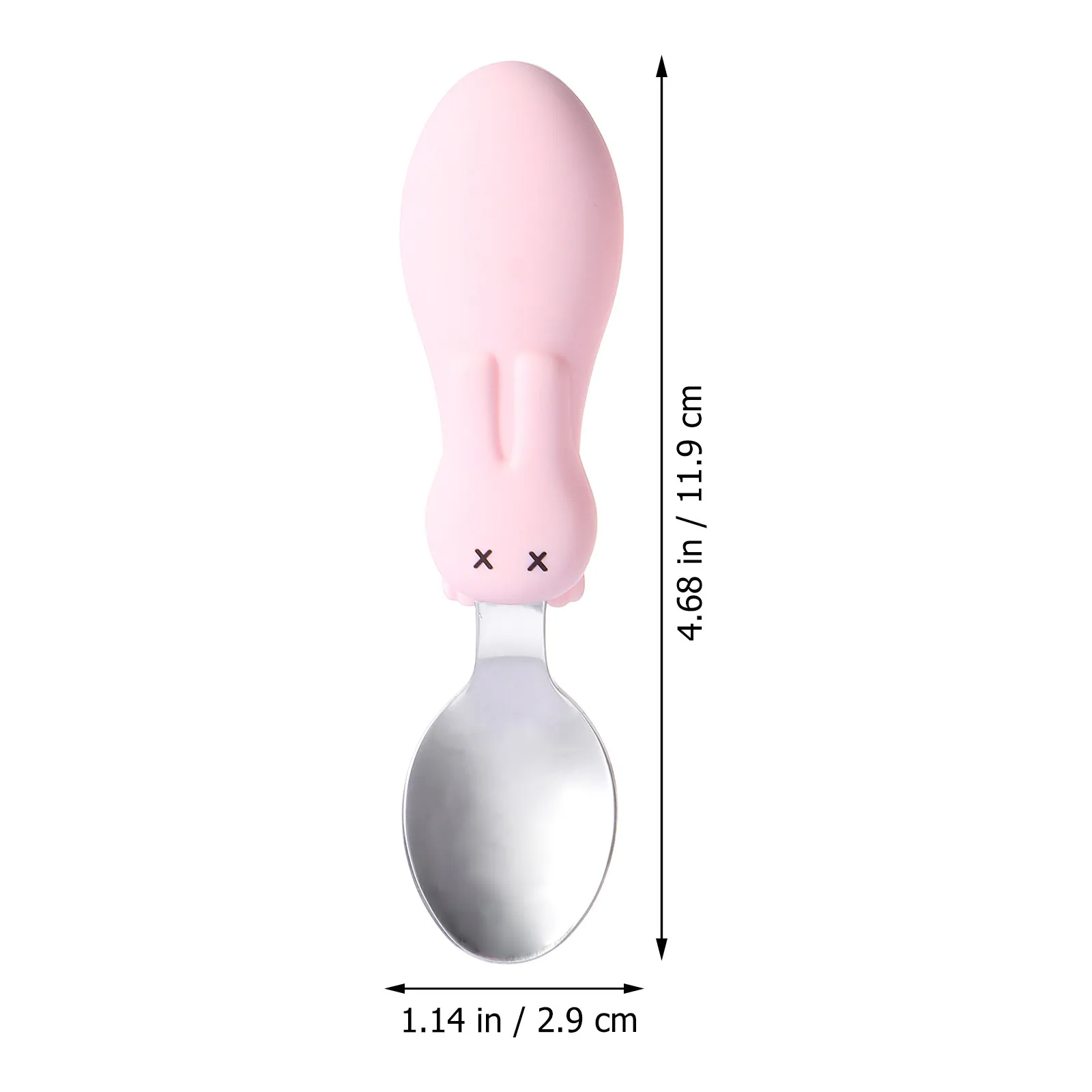 1Set Baby Silicone Stainless Steel Spoon Fork Set Short Handle Training Tableware Cartoon Rabbit Design Feeding