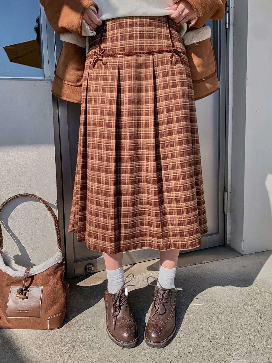 

Maxixi клетчатая юбка большого размера для женщин, зимние свободные утягивающие юбки с высокой талией, трапециевидной формы из полиэфирного волокна, подходящая для поездок на работу