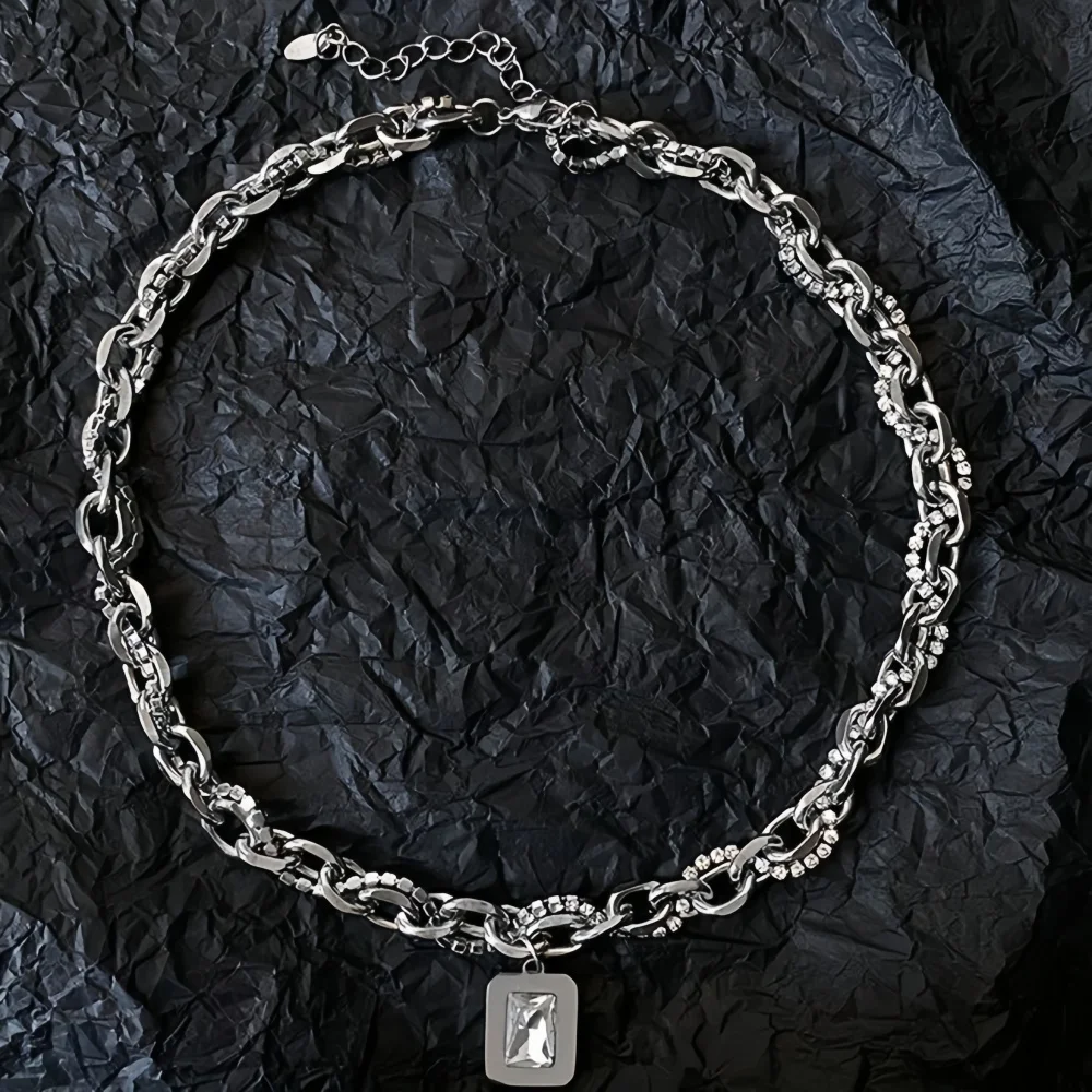 Hip-Hop-Imitation-Sonnenbrille für Männer, Choker, Retro-Silberfarbene Kubanische Kettenhalskette, Modisches Design-Schmuckstück, Trendige Accessoires – Detail 5