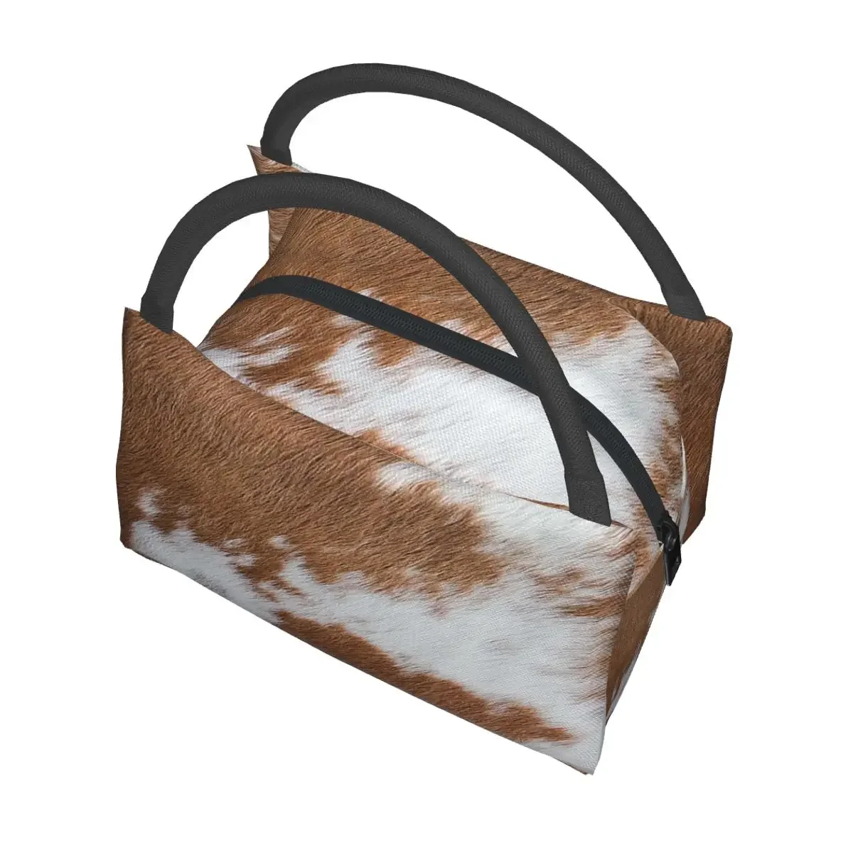 Stylish Cow Fur Cowhide Texture Cow Skin Print Pattern Insulated Lunch Bag Storage Container Cooler Thermal Lunch Box Tote