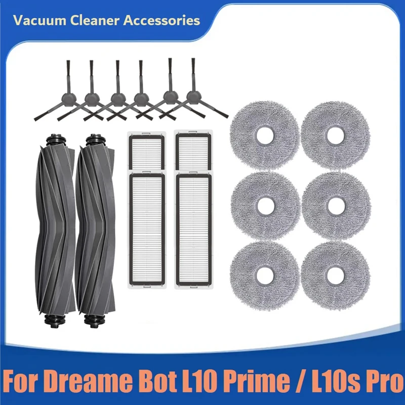 18PCS For Dreame Bot L10 Prime / L10s Pro / L10 Pro Robot Vacuum Main Side Brush Hepa Filter Mop Cloth Replacement Accessories