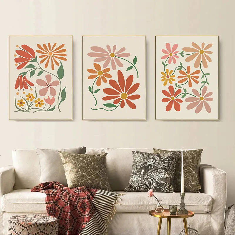 Colorful Abstract Floral and Leaves Design Canvas Art Prints Simple Style Wall Decorative Poster for Living Room Bedroom