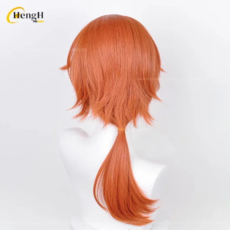 In Stock Synthetic Hair Anime Tsukinaga Leo 60cm Red Brown Ponytail Center Part Scalp Cosplay Wig Heat Resistant Hair Party Wigs