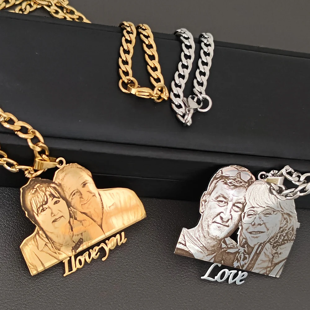 

Custom Couple Photo Name Necklace Personalized Gifts Stainless Steel Pendant Neck Necklace Jewelry The Best Gift For Loved