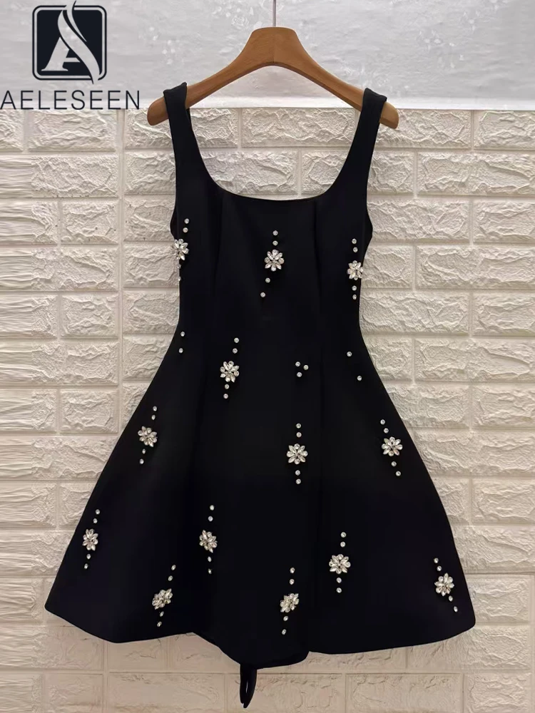 

AELESEEN Sexy Summer Mini Dress Women Designer Fashion Spaghetti Strap Luxury Beaded Diamonds Backless Bow Casual Club Party