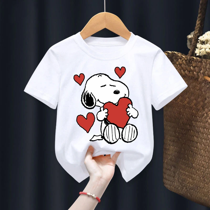 Snoopyed Kawaii T-shirts for Boys Girls Anime Cartoon Cute Short Sleeved Shirt Children Summer Fashion T-shirt Kids Clothes Gift