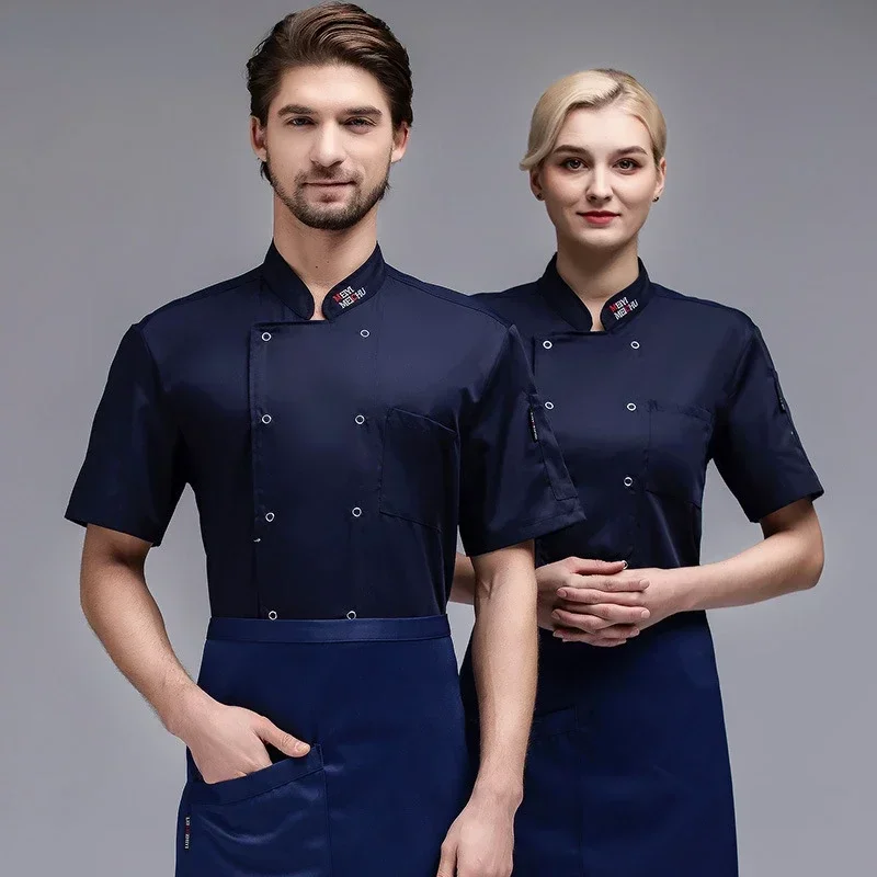 

Chef Uniform Short Sleeve Hotel Work Clothes Western Restaurant Kitchen Chef Overalls Breathable Men and Women Work Uniform