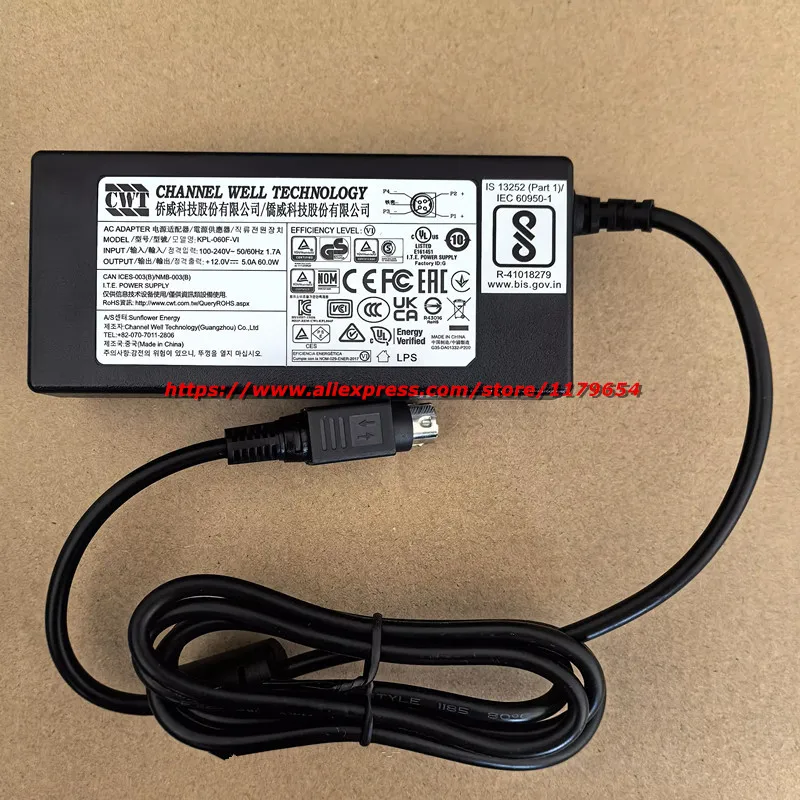 

Оригинальный OEM для Hikvision 7816HW 7808HW Блок питания CWT KPL-060F-VI Channel Well Адаптер переменного тока Зарядное устройство 12 В 5 А 60 Вт 4PIN KPL-060F