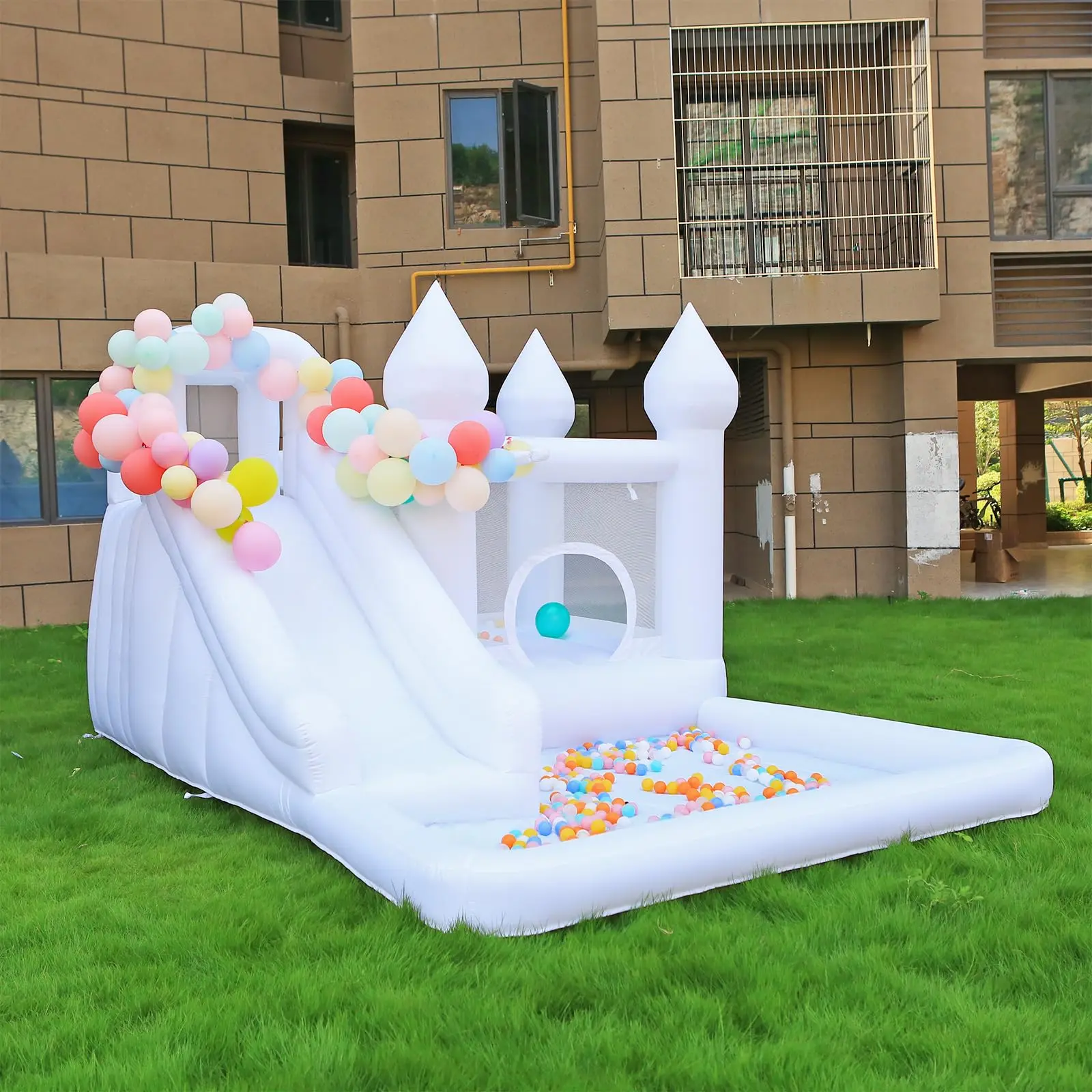 Inflatable White Bounce House Castle with Hair Dryer, Castle Commercial Grade Wedding Bouncer for Kids 3-15 Years Old