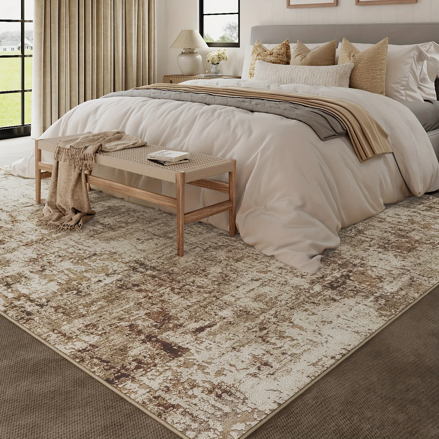 

Vintage Brown Abstract Pattern Indoor Rug - Stain Slip Resistant, Multi-Scene Use for Living Room/Bedroom/Hallway/Entryway (Large Size Available)