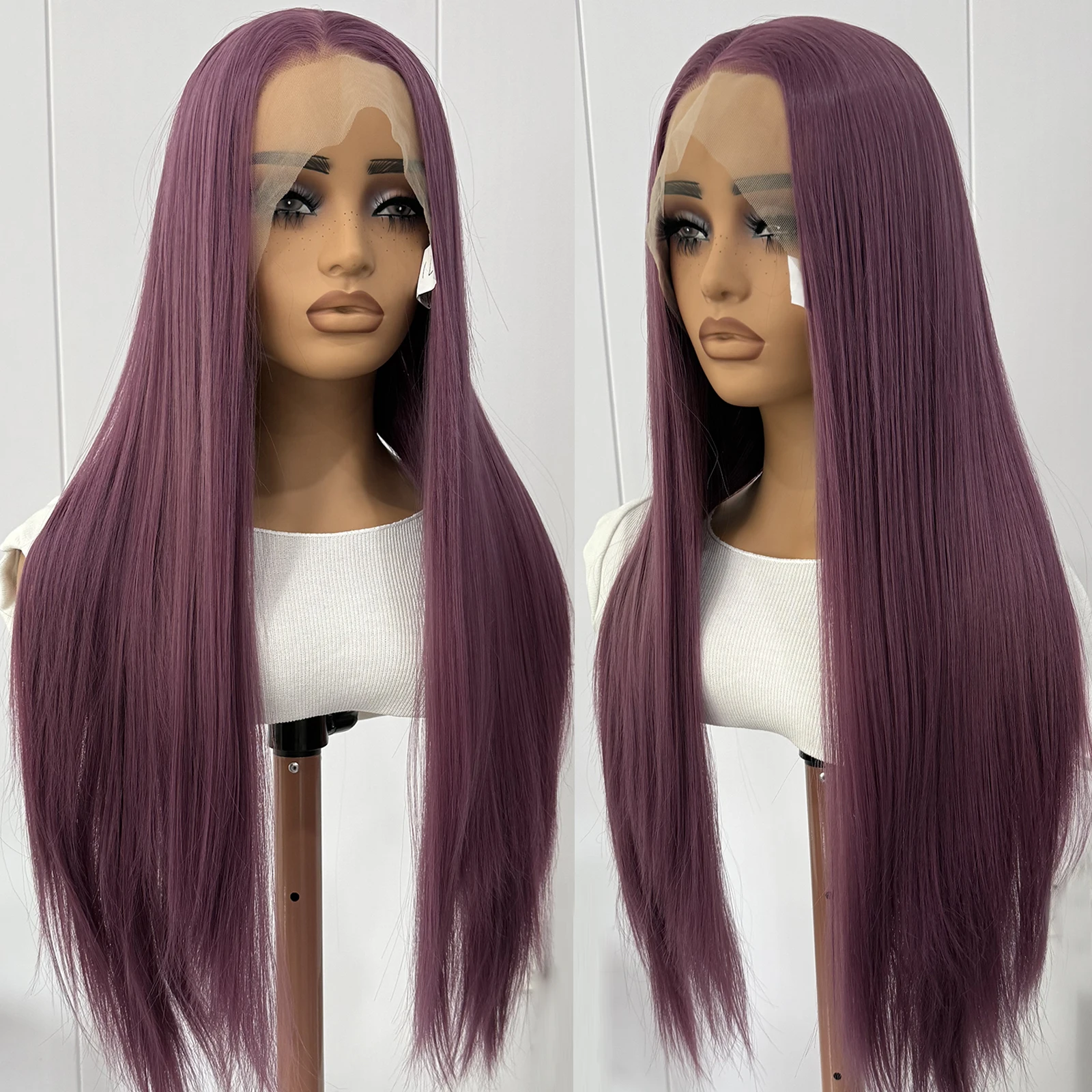 

Лавандовый фиолетовый парик для женщин 13x4, парик спереди, длинные шелковистые прямые синтетические волосы, естественная линия волос, повседневная одежда, косплей