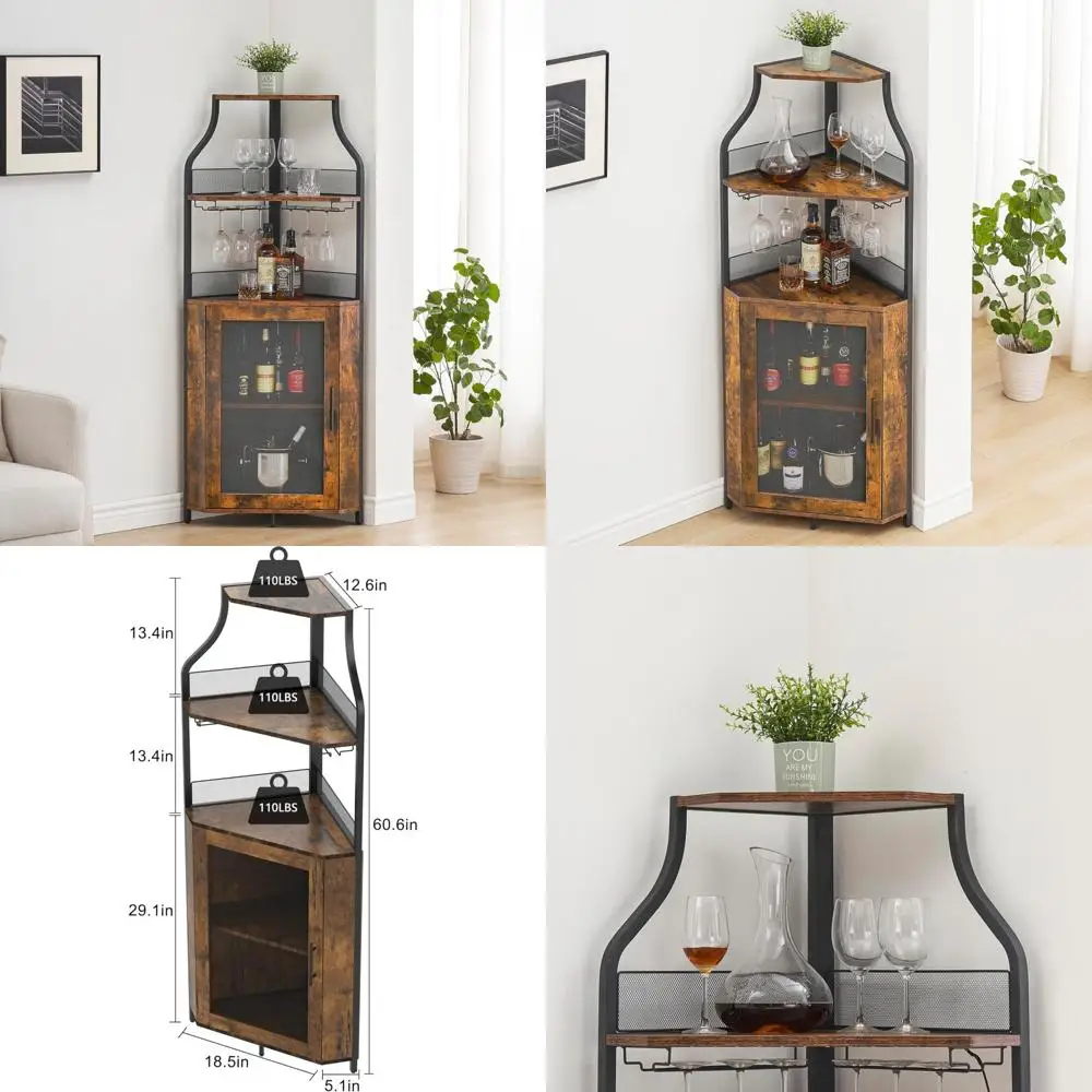 Armadietto da bar per vino con griglia staccabile, portabicchiere, piccolo credenza, armadietto da buffet per uso multiuso