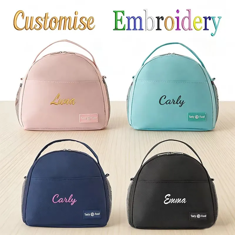 Fashion Custom Embroidered Kids Lunch Bag Personalized Name Mini Thermal Insulated Lunch Tote Portable School Bento Box Gift