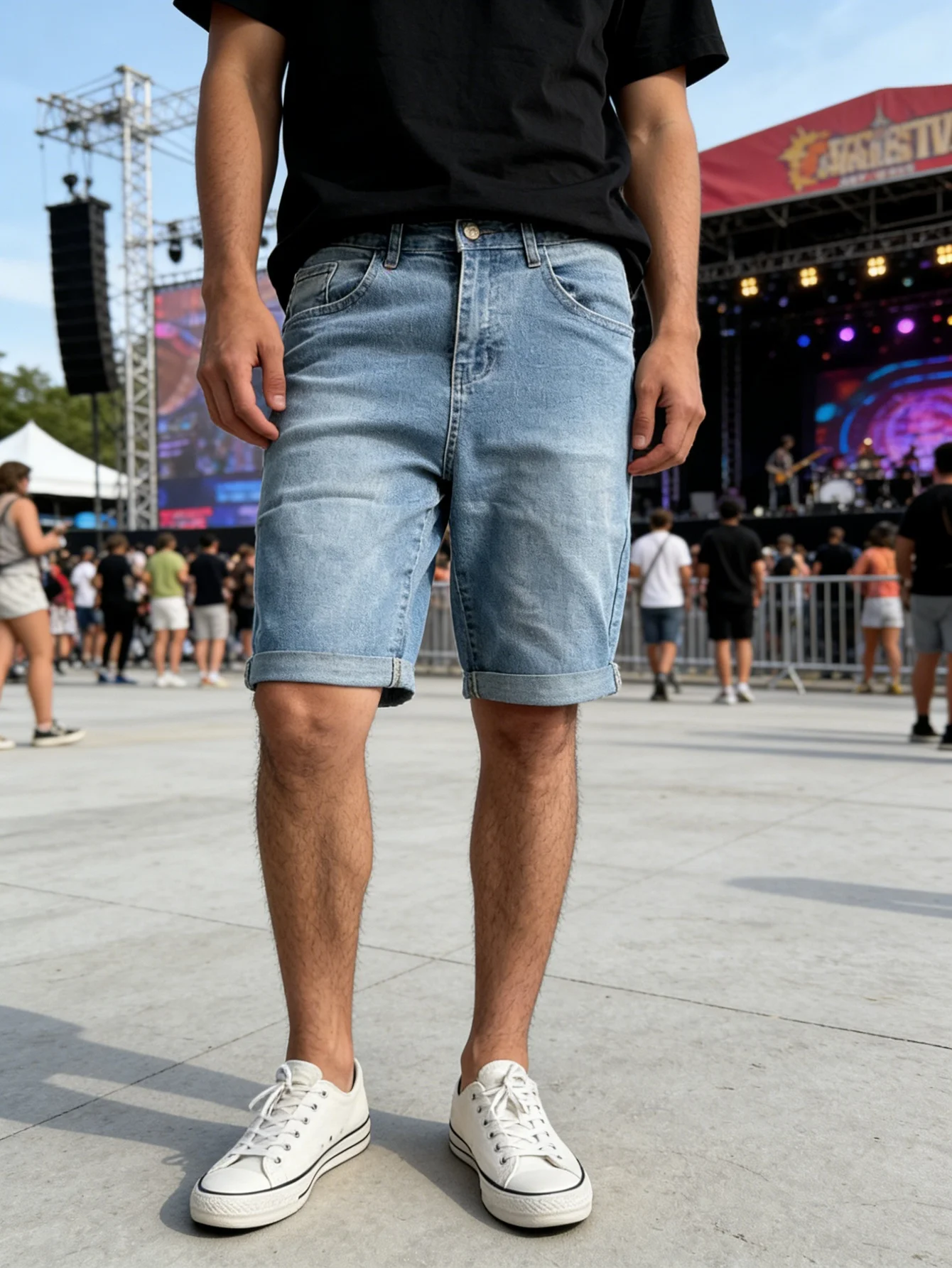 

Y2K Inspired Men Blue Stretch Jorts Skinny Slim Fit Casual Denim Pants Fashion Drip Streetwear